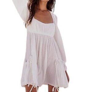 Free People Clea Mini Dress Ivory Extra Small Pockets